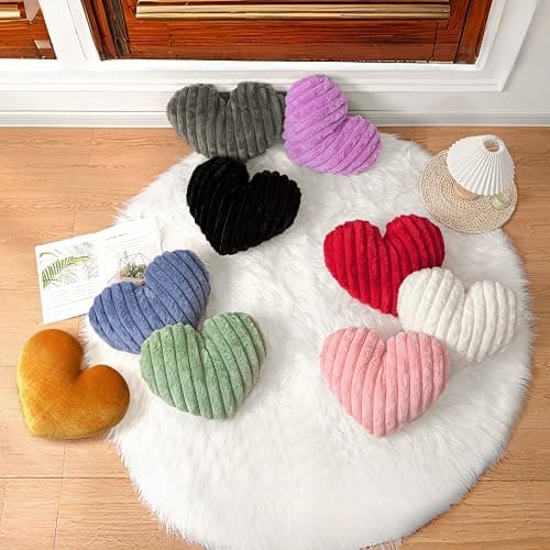 16 Inch Heart Pillow Cute Lavender Decorative Throw Pillows for Bed Couch | Heart Shaped, Fluffy Faux Plush Cushions, for Sofa Chair Bedroom Room Home Decor Aesthetic, Valentines Gift for Women Girls thumbnail 4