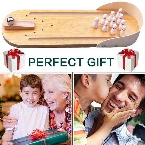 Table Top Mini Bowling Game Set-Tabletop Wooden Board Mini Arcade Desktop Tiny Bowling Shooting Alley Office Desk Stress Relief Gadgets Small Finger Toys Fun Gag Gifts for MenWomen Kids Teens Boys thumbnail 6