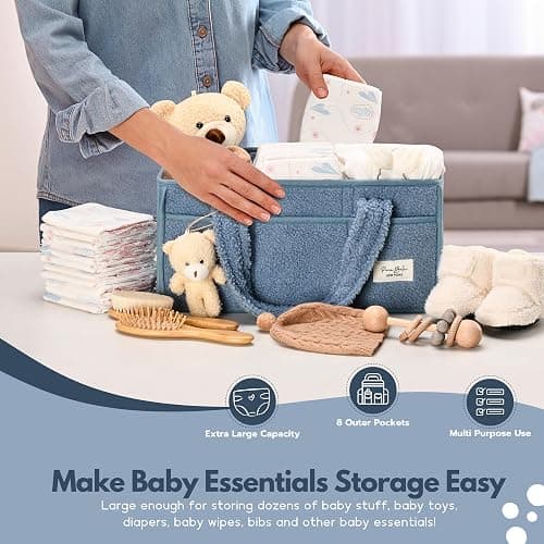PeraBella Baby Diaper Caddy Organizer with Handle, Boy & Girl Shower Gift Basket, Portable Diaper Storage Basket Bin for Wipes, Newborn Baby Essentials Registry Search Must Haves, Car Caddy Organizer thumbnail 5