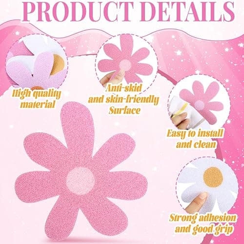 Chiisong 24 Pcs Flower Non Slip Bathtub Sticker Daisy Skidproof Shower Sticker Anti Slip Shower Decals Bathe Treads Adhesive Appliques Scraper Bright Flower Adhesive Decal for Bathroom Decor(Pink) - Pink thumbnail 3
