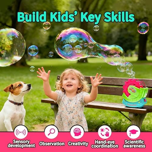 Bubble Machine for Toddlers Kids & Pets, with 8oz Safe Solution, Extra Large & Bubbles in Bubble Maker, Children & Pets Dog Toys Gift, Indoor/Outdoor Birthday Wedding Party Bubble Blower thumbnail 5