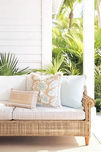 Hofdeco Premium Coastal Patio Indoor Outdoor Scalloped Throw Pillow Cover Only, 20"x20" Water Repellent for Backyard, Couch, Baby Blue Print Stripes thumbnail 4