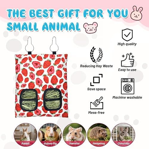 3 Pcs Rabbit Hay Feeder, 2-Hole Hanging Guinea Pig Hay Bags Washable Bunny Hay Bag for Rabbits, Chinchillas, Hamsters, Small Pets and Animals (11.8"×8.7") thumbnail 4