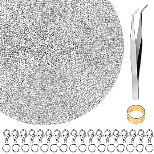 50 Feet Stainless Steel Chains for Jewelry Making, Anezus Jewelry Chain Bulk Small Metal Chains with 100 Jump Rings 30 Lobster Clasps for Necklace Making Bracelet DIY - Image 1