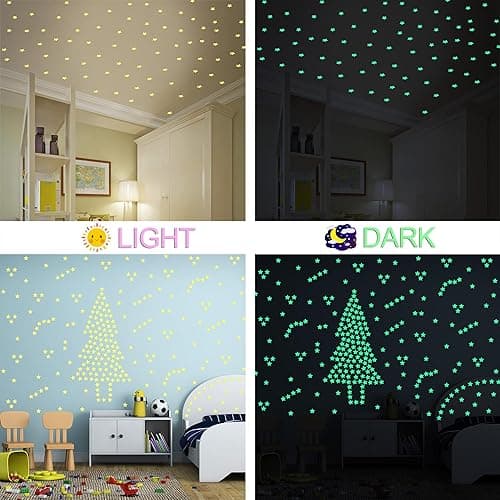 AM AMAONM 100 Pcs Yellow Glow in The Dark Luminous Stars Fluorescent Noctilucent Plastic Wall Stickers Murals Decals for Home Art Decor Ceiling Wall Decorate Kids Babys Bedroom Room Decorations - Yellow thumbnail 6