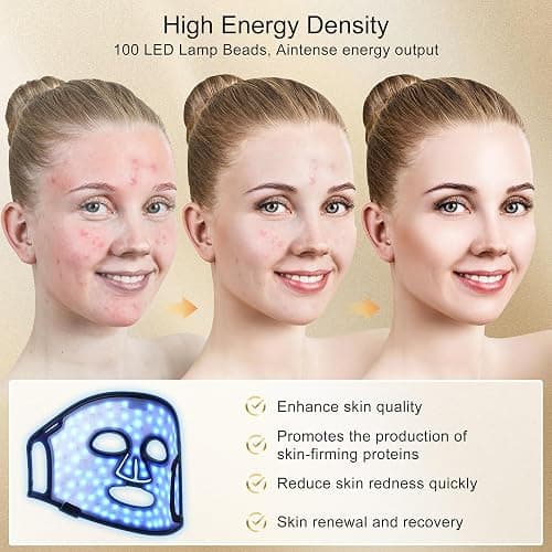 KINGDO Red Light Therapy Mask for Face, 4 Modes Infrared Light Therapy LED Face Mask with Remote, Portable and Rechargeable with Timer, Ideal for Home Use thumbnail 4