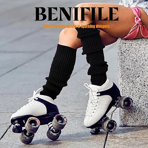 BENIFILE 2 Pairs White Black Leg Warmers 80s Y2k Ribbed Knit Legwarmers for Women Girls Ladies Leg Warmer UK Womens Fashion Ankle Warmers for Ballet Yoga Dance Ice Skating thumbnail 6