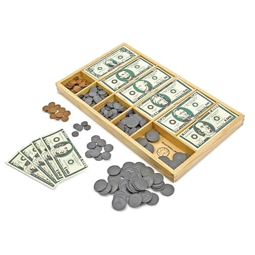 Melissa & Doug Play Money Set - Educational Toy with Paper Bills and Plastic Coins (50 of Each Denomination) and Wooden Cash Drawer for Storage - Image 1