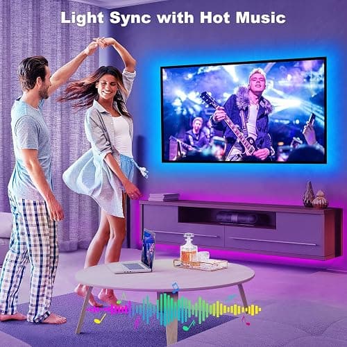 Tatazone Bluetooth RGBWW LED Lights for 60-65 Inch TV with App Control, RGB+Tunable White 3000K-6500K TV LED Backlight with RF Remote, Music Sync Indoor for TV, Gaming thumbnail 3