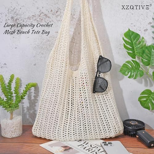 XZQTIVE Crochet Tote Bag for Women Mesh Beach bag for Summer Vacation Aesthetic Hobo Knit Shoulder Bag thumbnail 3