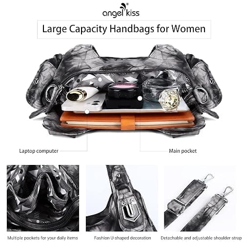 Angelkiss Purses and Handbags for Women Washed Vegan Leather Crossbody Hobo Satchel Shoulder Tote Purse thumbnail 5