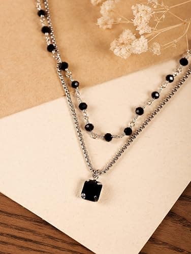 Sacina Gothic Boho Crystal Necklace, Layered Necklace, Black Choker, Gothic Choker, Christmas Jewelry Gift For Women thumbnail 5