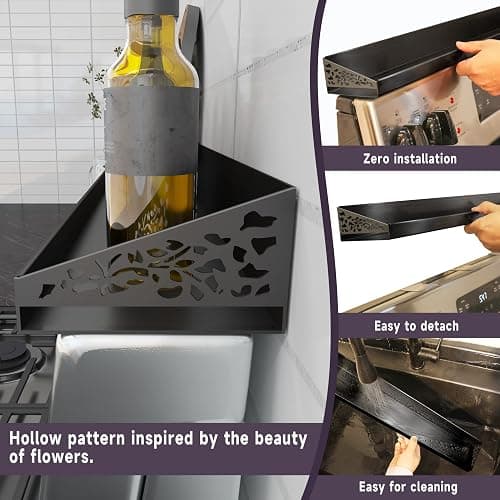 STUTOV 30" Magnetic Stove Top Shelf – Black Spice Rack and Seasoning Organizer – Magnetic Kitchen Shelf for Back of Stove – Over Stove Rack and Storage Organizer thumbnail 5