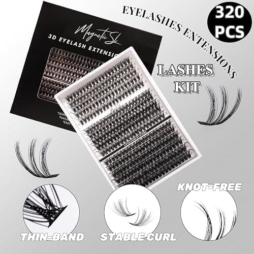 320PCS Individual Eyelashes Kit - 40D, 50D, 100D DIY Lash Extension Kit with Bond, Seal, Glue & Applicator - 11-20mm Volume False Eyelashes - D Curl Individual Cluster thumbnail 3