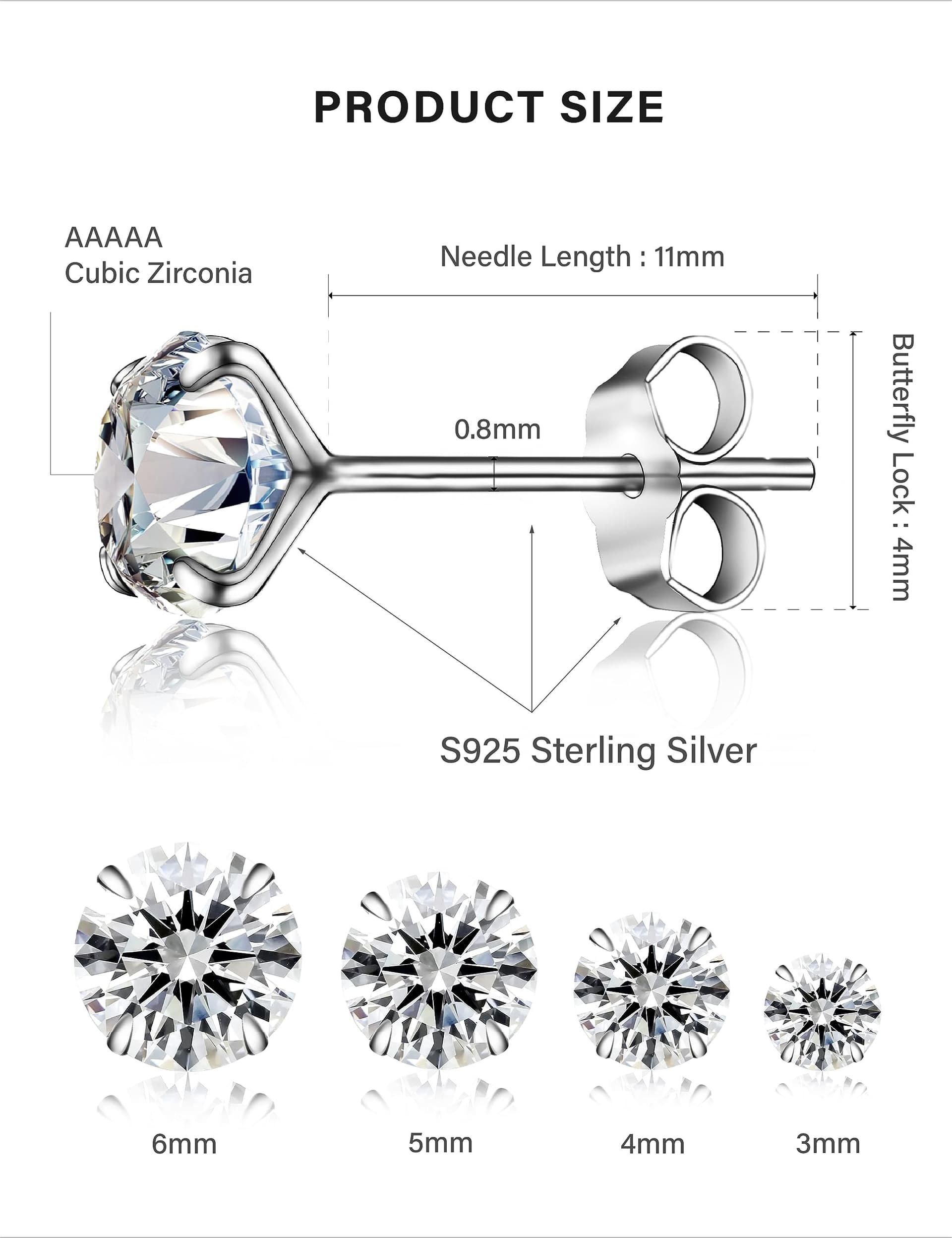Sterling Silver Earrings for Women,Stud Earrings for Women,5A+ Cubic Zirconia,Hypoallergenic Earrings Set Anti-Oxidation Elastic Packing Box thumbnail 4