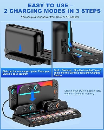 Switch 2 Storage Dock for Nintendo Switch 2 Controllers&Console, [20 Game Card Slots] All-in-one Joy-Con 2 Charging Docks, Controller Organizer Station Accessories for Family&Friends, Multiplayer thumbnail 8