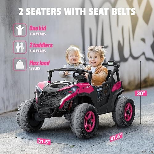 ARBELI 24V 2 Seater Ride on Car Truck 4x200W, EVA Tires, 4WD/2WD, Rainbow Lights, Remote Control, Shock Absorbers, Bluetooth, Ride on Toy for Big Kids Ages 3-8, Pink thumbnail 2