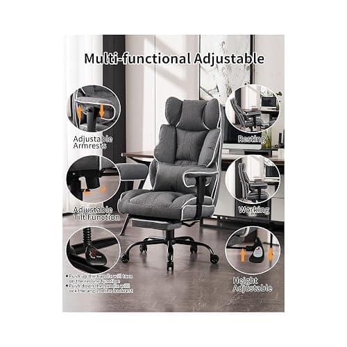 Efomao Fabric Office Chair, Big and Tall Office Chair 400 lb Weight Capacity, High Back Executive Office Chair with Foot Rest, Ergonomic Office Chair for Back Pain Relief, Gray thumbnail 3