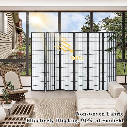 WelFurGeer 6 Panel Shoji Screen Room Divider, Folding Privacy Screens, Room Partitions and Dividers, Decorative Room Dividers, Wall Dividers for Room Separation, Japanese Room Divider for Home (Black) thumbnail 7