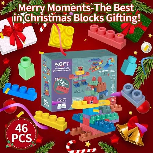 Lot de 46 blocs de construction souples STEM pour bébés de 6 mois et plus, cadeau éducatif en caoutchouc souple pour jeu sensoriel thumbnail 4