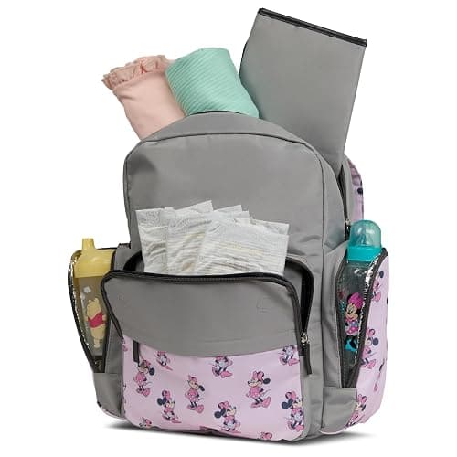 Disney Diaper Bag Backpack with Changing Pad Minnie Mouse – 16” Nylon Baby Bag for Parents, Insulated Bottle Holders, Multiple Storage Pockets thumbnail 5