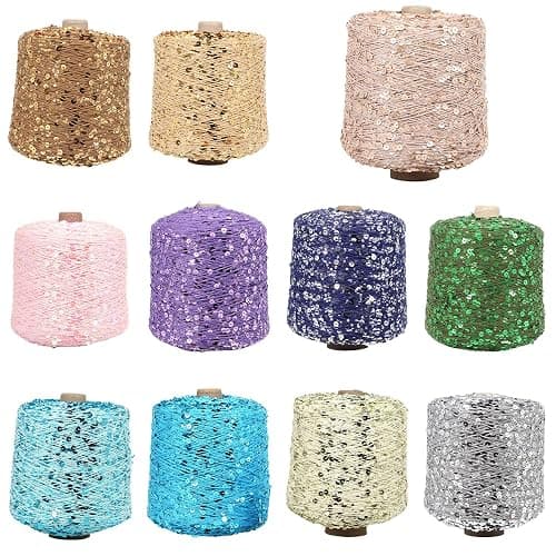 Gumney Sparkling Sequin Cotton Yarn, 153 Yard Shimmering Thread for Knitting Weaving DIY Craft Accessories, Pink - Pink thumbnail 4