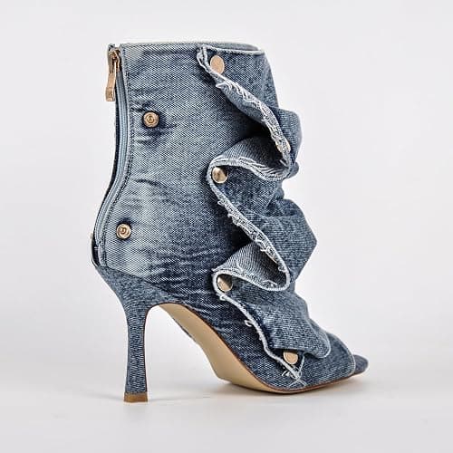 sexytag Women's Peep Toe Booties Slouchy Stiletto Kitten Heel Shark Boots Open Toe Back Zipper Fashion Ankle Short Boot thumbnail 4