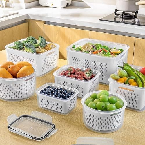 5 PCS Fruit storage Containers for Fridge with Removable Colander and Chopper Set, Leakproof Food Storage Containers with lids, Dishwasher & Microwave Safe Produce Containers to Keep Fruits Fresh ﻿ thumbnail 9