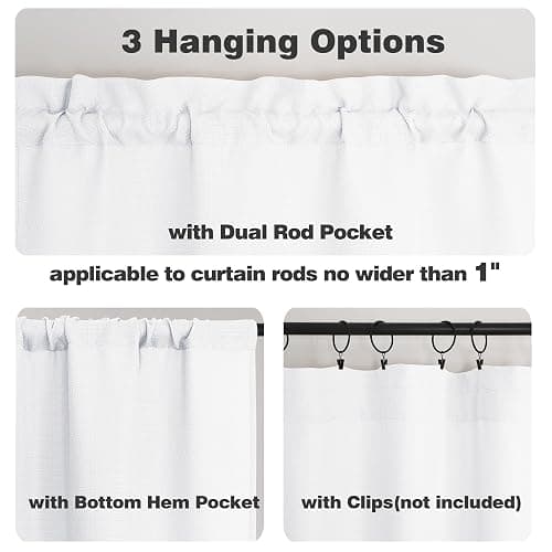 Chyhomenyc White Curtains 45 Inch Length 2 Panels, Faux Linen Textured Semi Sheer Light Filtering Soft Airy Rod Pocket Window Treatment Drapes for Living Room Bedroom, 30Wx45L Inch, 2 PCS thumbnail 5