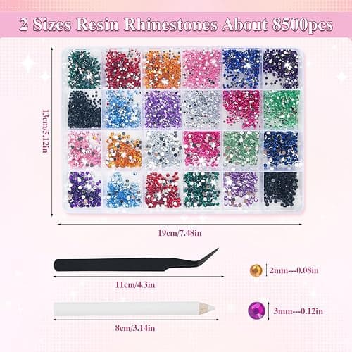 8500 StüCk Strasssteine Nägel, 2/3mm Glitzersteine Nägel Mit Pinzette Und Stift, Flache RüCkseite Kristall Rhinestones Gem,Für Nageldekoration Bekleidung Basteln Diy thumbnail 3