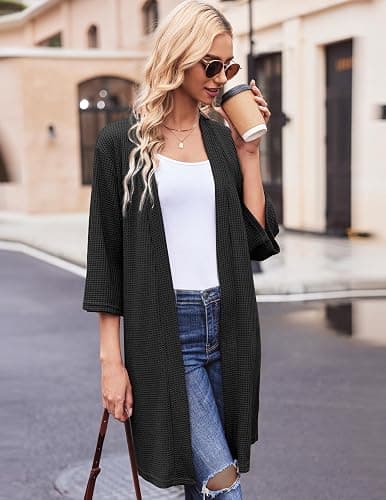 Ekouaer Robes for Women Waffle Knit Bathrobe Soft Lightweight Knee Length Loungewear S-XXL thumbnail 5