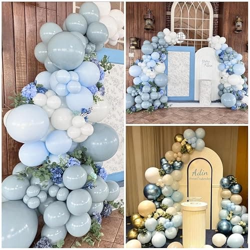 Blue White Sand Balloons Dusty Slate Fog Pastel Metallic Blue Beige Balloon 12INCH Helium Latex Balloon for Arch Kids Birthday Party Decorations Baby Boy Shower Christening Bridal Wedding Decor thumbnail 5