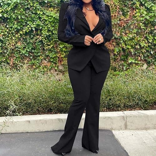 Women's Long Sleeves Blazer & Trouser-Suit - Slim Fit Jacket & Pants - Lapel Buttons - Elegant Office Formal Business Suit Set - UK Size thumbnail 3