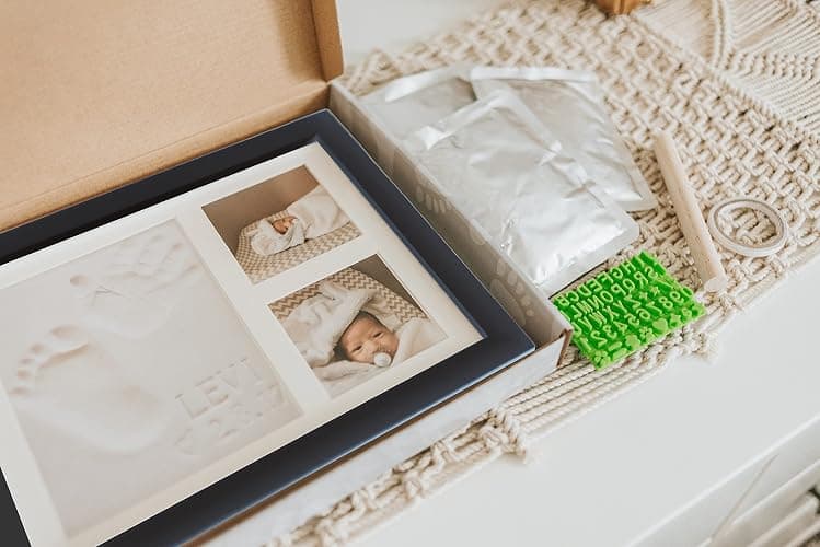 Baby Hand & Footprint Clay Keepsake Photo Frame Kit - w/Silicone Stencil for a Personalized Gift. Wood Frame, Wall/Table Mount. Perfect Registry, Baby Shower, New Mom, Birthday & Newborn Gift - Black thumbnail 2