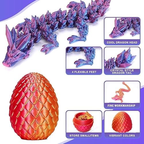 16 Pack 3D Printed Dragon Eggs with Articulated Dragon Inside, Mystery Crystal Dragon Egg Toys for Kids & Adults, Flexible Dragon Fidget Toy Bulk, Christmas Stocking Stuffers, Easter Basket Fillers thumbnail 4