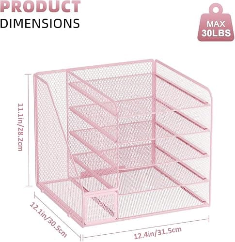 Marbrasse Schreibtisch Organizer und Büro Zubehör,5-Tier Briefablage,Mesh Büro Organizer für Schreibtischzubehör & Ablage(Rosa) thumbnail 3