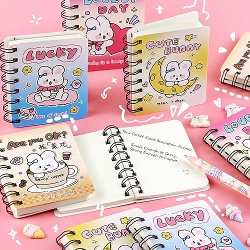 Rztxntp 4 Pack Kawaii Rabbit A7 Spiral Notebooks - Cute Cartoon Mini Memo Pads, 80 Sheets/160 Pages Blank Pages for Kids, Study Notes, Drawing & Writing, Perfect as Party Favors, Gifts & Rewards (A) thumbnail 5