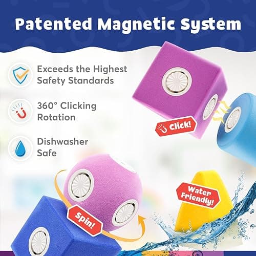 Blockaroo Magnetic Foam Bath Building Blocks - 50-Piece Trunk Set, Preschool Toys, Bathtub Toys, Sensory Toys, Engineering Toys for Kids 3-5 thumbnail 3