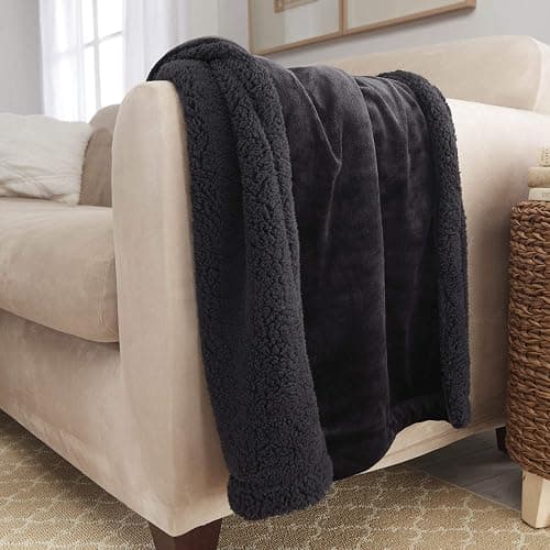 Genteele Sherpa Throw Blanket Super Soft Reversible Ultra Luxurious Plush Blanket, 50 x 60 inches, Black/Black thumbnail 3