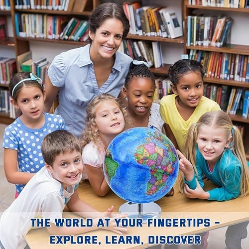 World Globe for Children and Adults, 12 inch Educational Spinning Earth Map with Stand, Self-Assembled Interactive World Globes for Kids Learning, Classroom, Students Desk, Room and Office Decor thumbnail 7