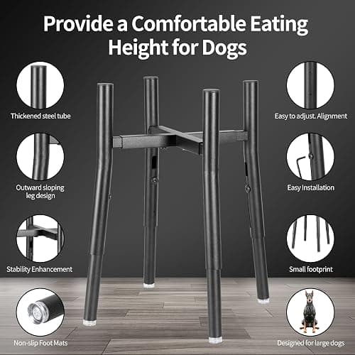 PROERR Raised Single Dog Bowl Stand, Adjustable 12-16" Tall, Elevated Dogs Food Bowl Stand for 8-12" Wide Bowls, Dog Bowl Holder for Medium Large - Metal Pets Dish Holder Only - Black thumbnail 5