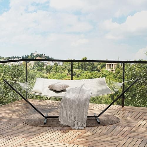 Sunvasagoo Hammock with Stand for Outside, 2-Person Outdoor Portable Hammock, 475lb Capacity + Breathable Cotton Rope & Quilted Pad, for Outside Garden Yard thumbnail 2