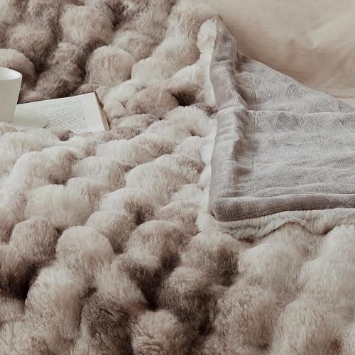 COOVA Soft Bubble Faux Fur Throw Blanket, 50"x60", Tie-dye Brown | Fluffy, Cozy, Fuzzy, Plush, Thick, Warm, fall, Faux Rabbit Fur Throw Blanket for Couch, Bed, Sofa, Chair, Gift, Home Decor thumbnail 6