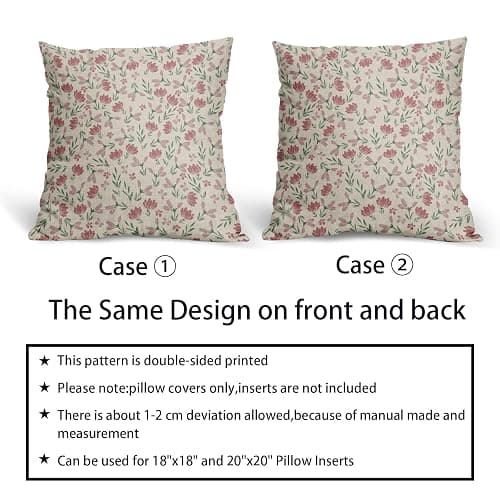 Aytipun Green Pink Floral Pillow Covers 18x18 Set of 2 Vintage Rustic Old Style Cute Small Flower Print Decorative Outdoor Pillowcases Farmhouse Throw Cushion Case Decor for Couch Sofa Bed thumbnail 6