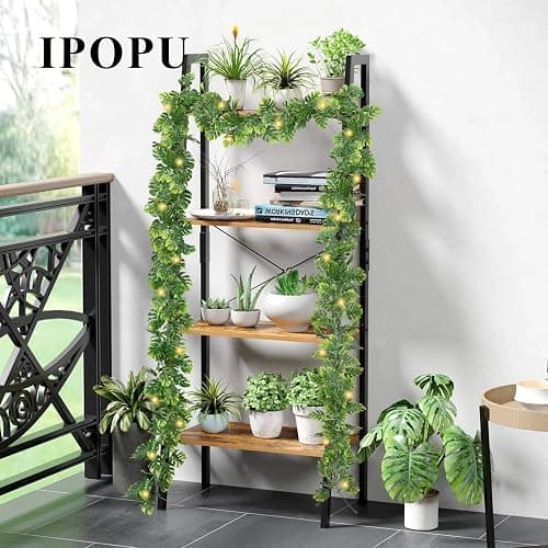 IPOPU 4PCS Artificial Monstera Leaf Ivy Vines with Light Strings, 5.7FT Faux Tropical Palm Leaf Garland Fake Monstera Hanging Greenery Plant for Garden Jungle Hawaiian Party Porch Patio Outdoor Decor thumbnail 7