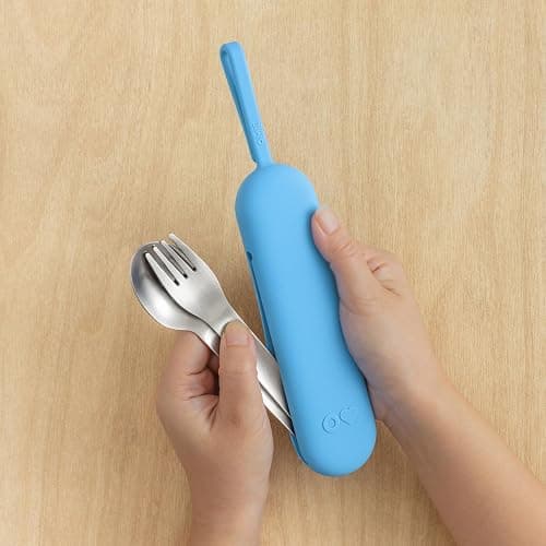 Omie OmieBox Travel Utensil Set | Fork and Spoon with Case for Easy Travel | Stainless Steel Fork and Spoon (Blue) thumbnail 2