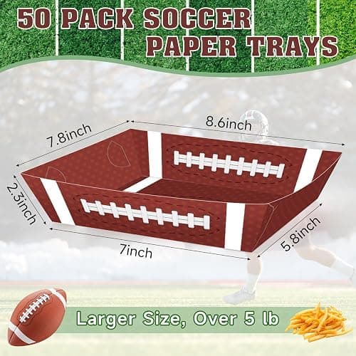 50Pcs Football Party Supplies, 5lb Football Food Plates, Football Paper Trays Disposable Bowls Nacho Trays, Football Theme Party Favors for Gameday, Carnivals, Birthday, Sport, Party Decor thumbnail 3