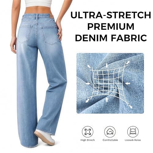 Mars power Women's Wide Leg Jeans High Waisted Baggy Straight Denim Pants | Trendy,Raw Hem,Distressed Pockets,Loose Stretchy,Boyfriend Fit,Cofortable,Relaxed,Casual Wear,Streetwear,Oversized,High Rise thumbnail 6