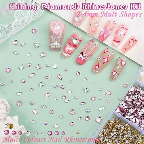 10000pcs Nail Charms and Gems:Pink Cute Bow Heart 3D Flower Charms for Junk Cases kit;Gold Chunky Butterfly Charms for Nails Design,nail jewels Diamond Rhinestones for Nails;Beads Pearls for Nails Art thumbnail 5