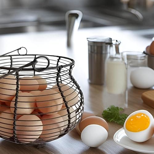 LINCOUNTRY. Farmhouse Wire Egg Baskets for Gathering Fresh Egg With Handle, Round Metal Chicken Basket Collecting Fresh Egg Holder, Vintage Style for Countertop Kitchen thumbnail 3